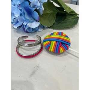 Like new Lot of‎ 2 Silver tone Bracelet cuff hair band holders with hair bands